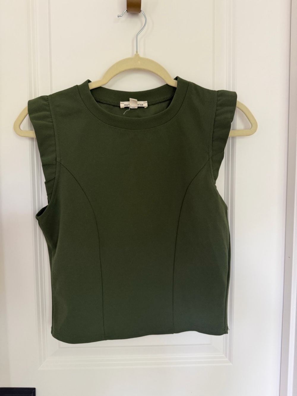 Moa Moa Olive Green Ruffle-Shoulder Tank
